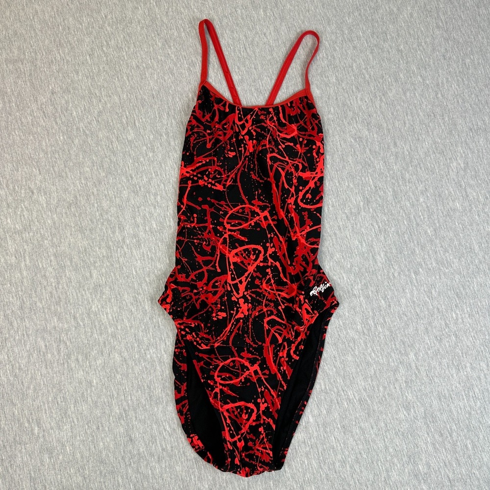 Dolfin Women's V-2 Back Performance One-Piece Swimsuit Size 34 Red Black